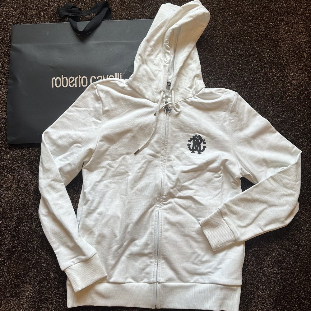NWOT Roberto Cavalli White Zip Up Sweatshirt - Size M